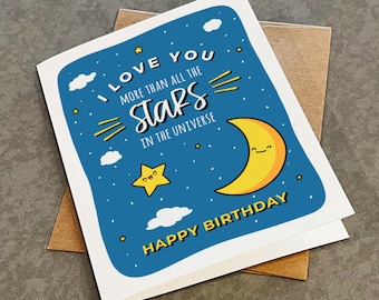Cute Birthday Card For Son or Daughter - I Love You More Than All The Stars - Lovely Birthday Greeting For Young Daughter - Greeting Card