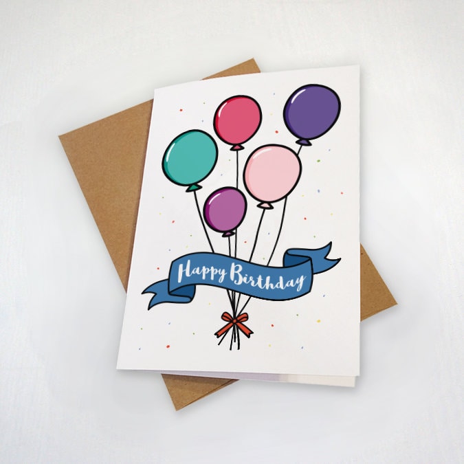 Birthday Balloons and Confetti Greeting Card Simple and - Etsy