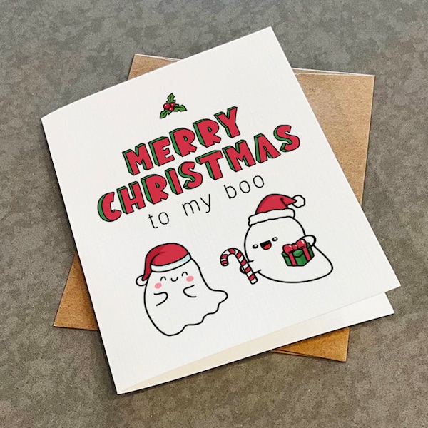 Merry Christmas To My Boo - Cute & Adorable Ghost Christmas Card For Boyfriend, Lovely Holiday Greeting For Girlfriend, Wife Christmas Gift