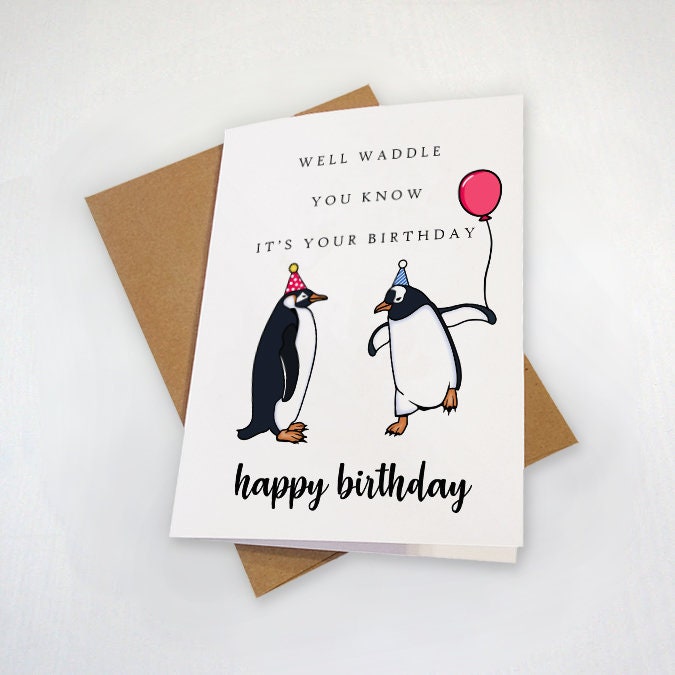 Funny Birthday Card Penguins Hokey Cokey Humorous Addiction Meeting