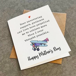 Carte de fête des mères pour un soutien indéfectible - cadeau de fête des mères sur le thème de l'avion - carte de voeux sincère pour maman