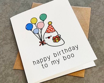 Happy Birthday To My Boo - Cute & Adorable Ghost Birthday Card For Boyfriend, Lovely Birthday Greeting For Girlfriend, Husband Birthday Gift