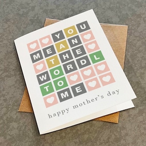 Happy Mother's Day Wordle Card, You Mean The Wordl To Me, Funny Mothers Day Card For Mom, Word Puzzle Mothers Day Card For Her