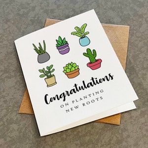 Carte de félicitations New Roots, carte de nouvelle maison pour amateur de plantes, jolie carte de plante d'intérieur pour nouvel appartement, nouvel endroit, carte de pendaison de crémaillère