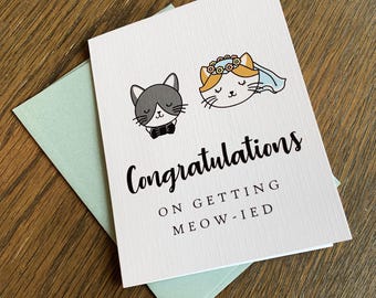 Just Married Congratulations Card, Funny Cat Wedding Card, Cute Congrats Card For Newly Wed Couple, Congrats Card For Bestie