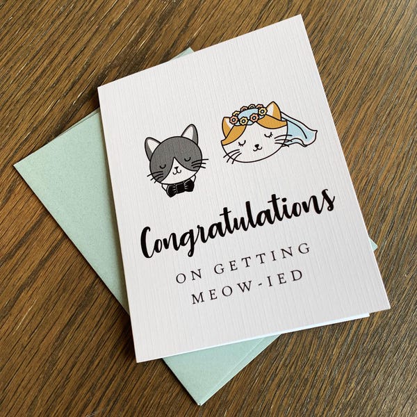 Just Married Congratulations Card, Funny Cat Wedding Card, Cute Congrats Card For Newly Wed Couple, Congrats Card For Bestie
