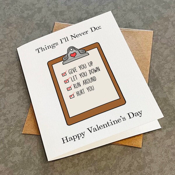 Funny Checklist Valentine's Day Card - Funny Valentine's Card For Boyfriend - Rick Rolled Meme Valentine's Card