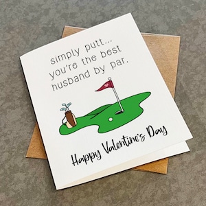 Carte de Saint-Valentin sur le thème du golf - Carte de voeux de la Saint-Valentin avec blague papa drôle pour mari - Le meilleur mari par la paire - Carte de voeux A2 blanche