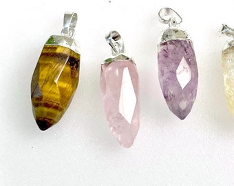 Raw Rock Crystal Point Pendant Natural Beautiful Crystal Gold Electroplated Pendant PC-0382