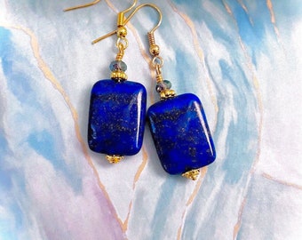 Lapis Lazuli Crystal Safety Pin Earrings