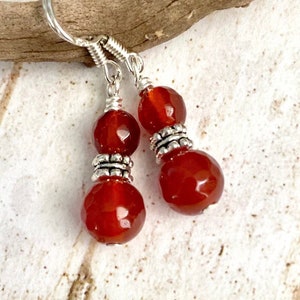 Red Agate Drop Earrings, Dainty Stone Earrings