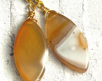 Golden Agate Earrings, Yellow Onyx Agate Earrings gold