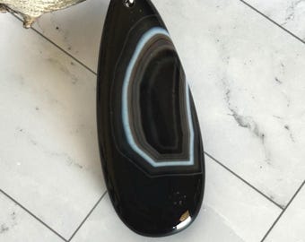 Black Onyx Agate Teardrop Pendant – Black Wire Wrapped Necklace, Choose Stone