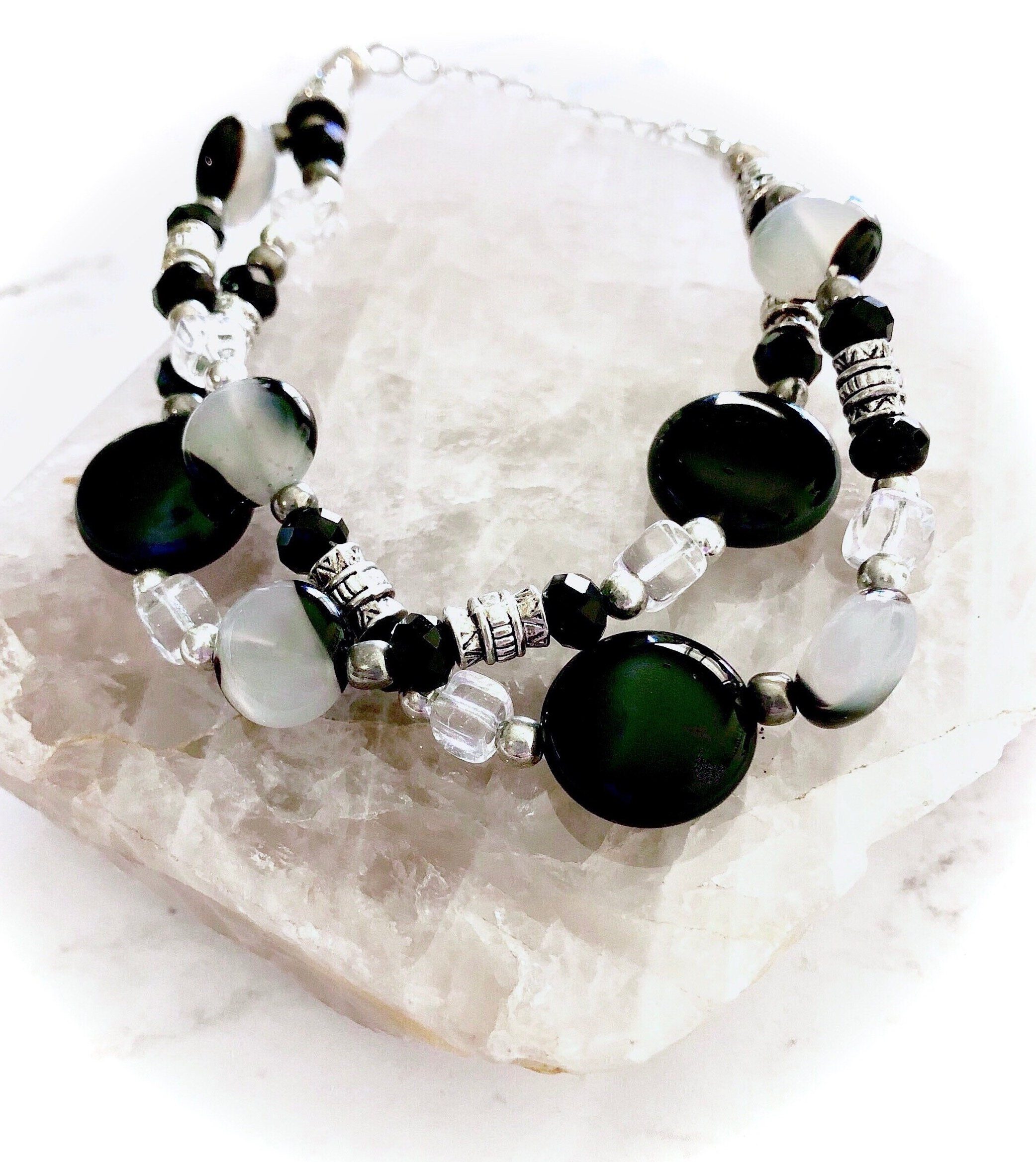 Black Agate Bracelet Banded Black Agate Bracelet Chunky Stone