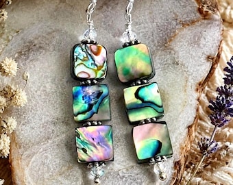 Cascading Abalone Earrings, Long  Abalone Shell Earrings,  2 inch