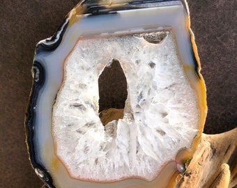 Brazilian Agate Slice: Crystal Geode, Decorative Stone (5.5x4 inches)