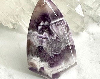 Natural Amethyst Crystal Pendant Necklace – Purple Crystal wire wrapped Stone on Silver Stainless Steel Chain
