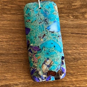 Watercolor Sea Sediment Jasper Pendant on Cord or Chain – Turquoise Teal Violet Mosaic Coastal Necklace