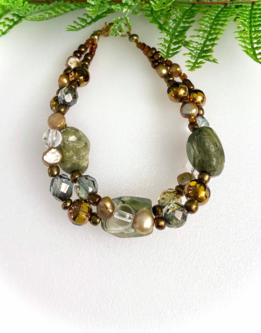 Rhyolite Bracelet 8 Inches Green Stone Bracelet Copper - Etsy