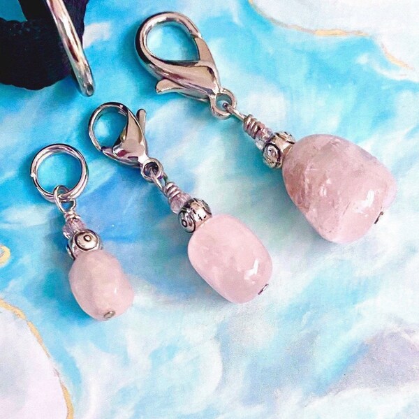 Dainty Rose Quartz Dangles, Gemstone Clip On Charm, Tiny Quartz Dangle, Quartz Dog Collar, Pink Charm, Rose Quartz Dangle, Gift for Dog Mom,