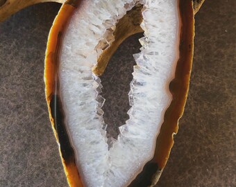 Brazilian Agate Slice: Natural Crystal Quartz Center, Polished Stone