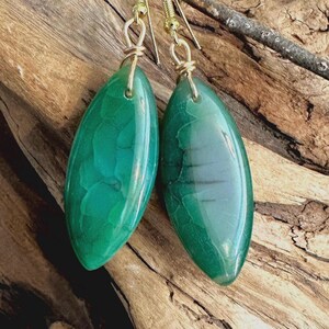 Green Agate Earrings, Green & Gold Earrings, 2.25&quot;