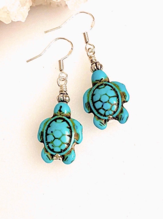 Turquoise turtle earrings deals