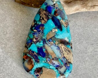 Watercolor Sea Sediment Jasper Pendant, 2.5”  Mosaic Pendant  on Cord
