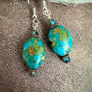 Mosaic Turquoise Earrings, Coloful Turquoise Earrings, Turquoise Copper Earrings, Matrix Turquoise, Oval Turquoise, Gift Idea