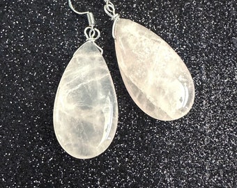 Long Rose Quartz Earrings, Natural Crystal Earrings