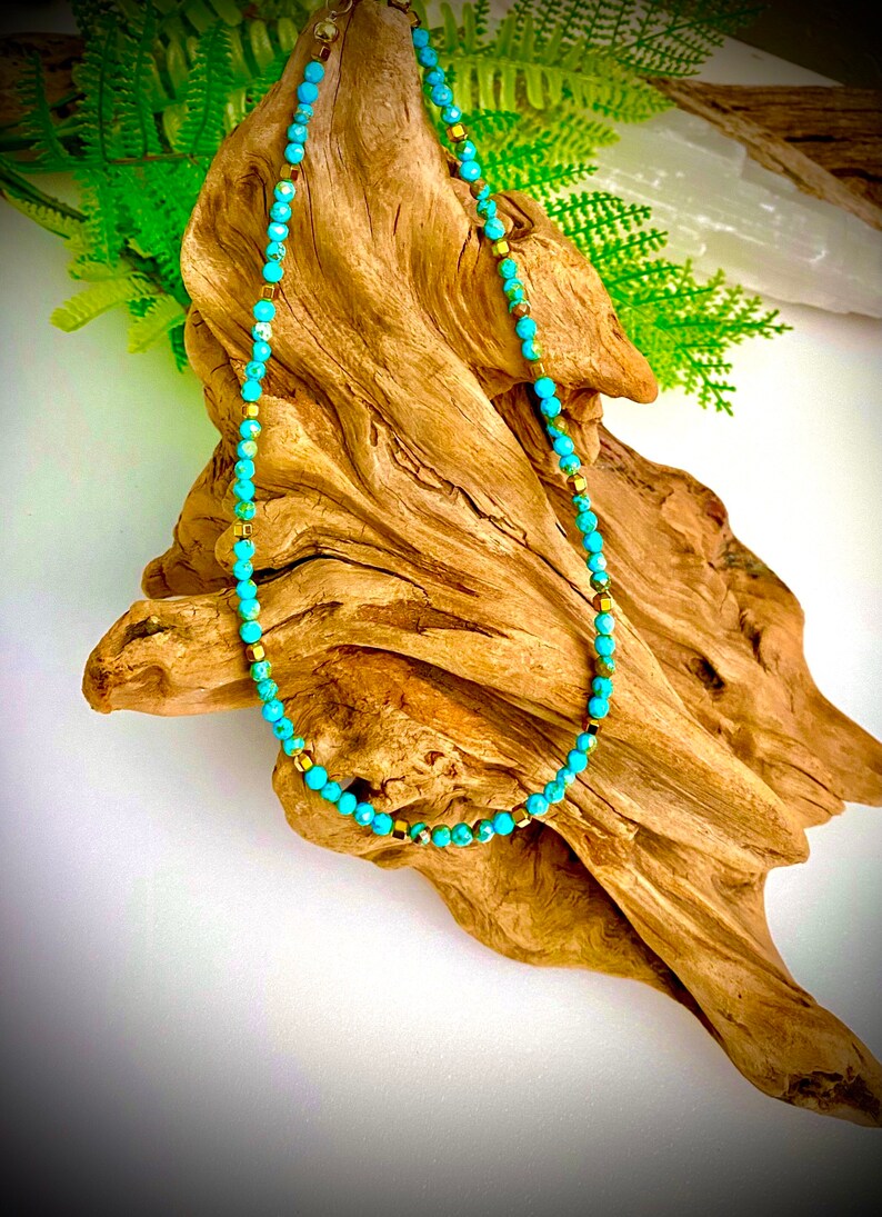 Gift Idea Thin Turquoise Necklace Turquoise Necklace Dainty Faceted Turquoise Necklace Gold Turquoise Beaded Necklace