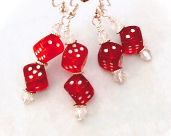 Dice Earrings, Ruby Red Dice, Vegas Earrings, Casino Earrings, Red Dice Earrings, Lucky Dice, Single or Double Dice, Gift for Her