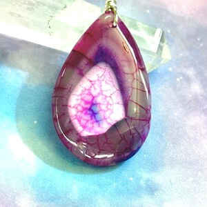 Dragon Vein Agate Pendant Necklace: Wire Wrapped Gemstone on Silk Cord