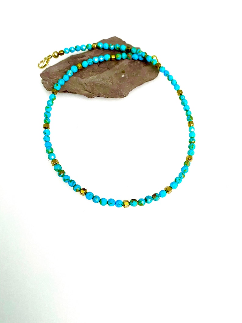 Gift Idea Thin Turquoise Necklace Turquoise Necklace Dainty Faceted Turquoise Necklace Gold Turquoise Beaded Necklace
