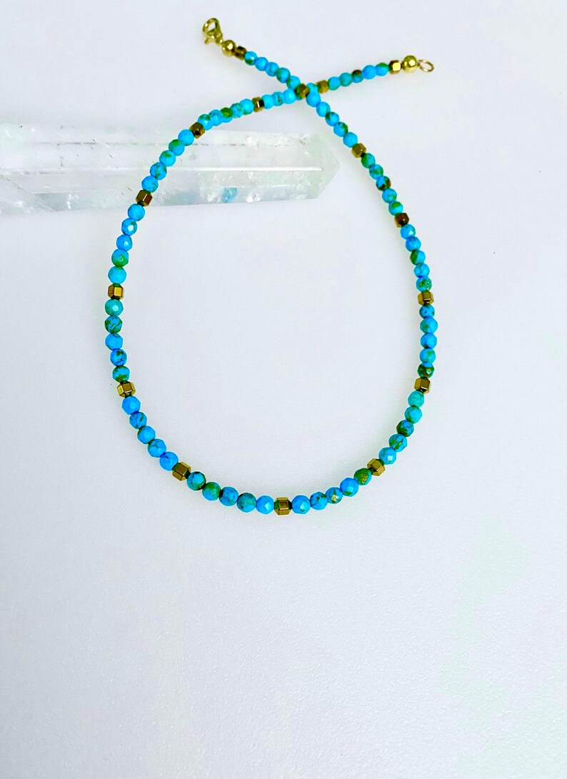 Gift Idea Thin Turquoise Necklace Turquoise Necklace Dainty Faceted Turquoise Necklace Gold Turquoise Beaded Necklace