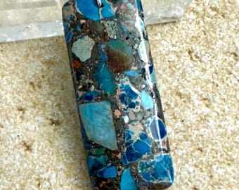 Sea Sediment Jasper Pendant: Blue Brown Stone on Silk Cord