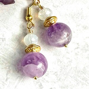 Amethyst Earrings with Moonstone: Purple Dangle Earrings