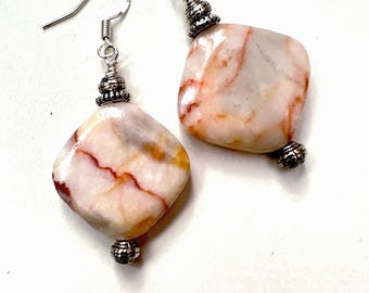 Red Clay Cream Olive Jasper Earrings, Natural Picasso Jasper Earrings 2”