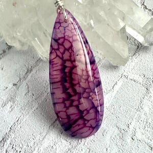 Magenta Agate Earring & Pendant Set, Teardrop Dragon Vein Agate on Cord or Chain image 8