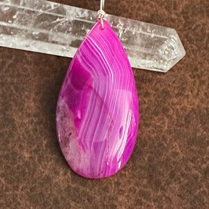 Large Pink Agate Pendant on Black Silk Cord