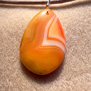 Bright Orange Agate Pendant on Cord, Vibrant Stone Pendant, Gift Idea