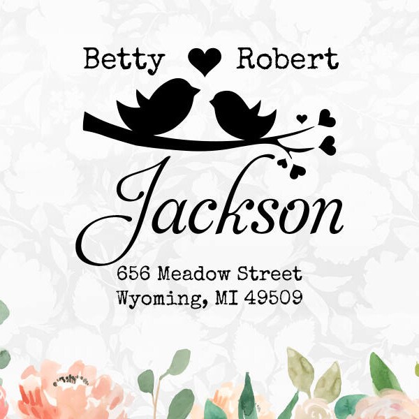 Love Birds Custom Address Stamp, Tree Birds Wood Stamp, Personalized Love Stamp, Self Inking Valentine Stamp, Beautiful Weeding Stamp