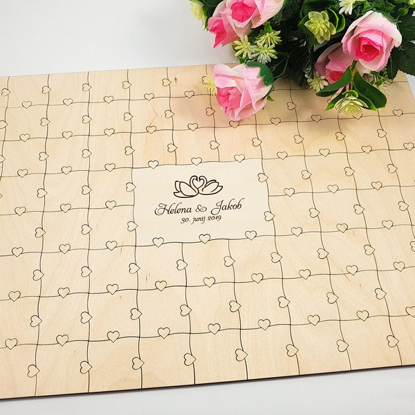 Wedding Guest Book Puzzle 14-260 PIECES, Custom Puzzle Guest Book, Heart shape puzzle for Wedding, Wooden gift for wedding