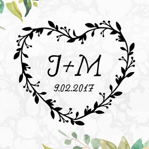 Custom Wedding Stamp With Personalized Initials, Wreath Heart stamp, Self Inking Stamp, Wood Stamp, Save the Date Stamp, Anniversary