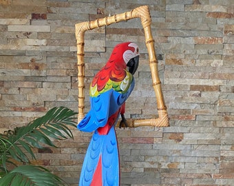 Red Scarlet Macaw Parrot, Tiki Decor, Tropical Decor, Tropical Room Decor, Jungle Decor, Enchanted Tiki Room Decor, Parrot Decor, Tiki Hut