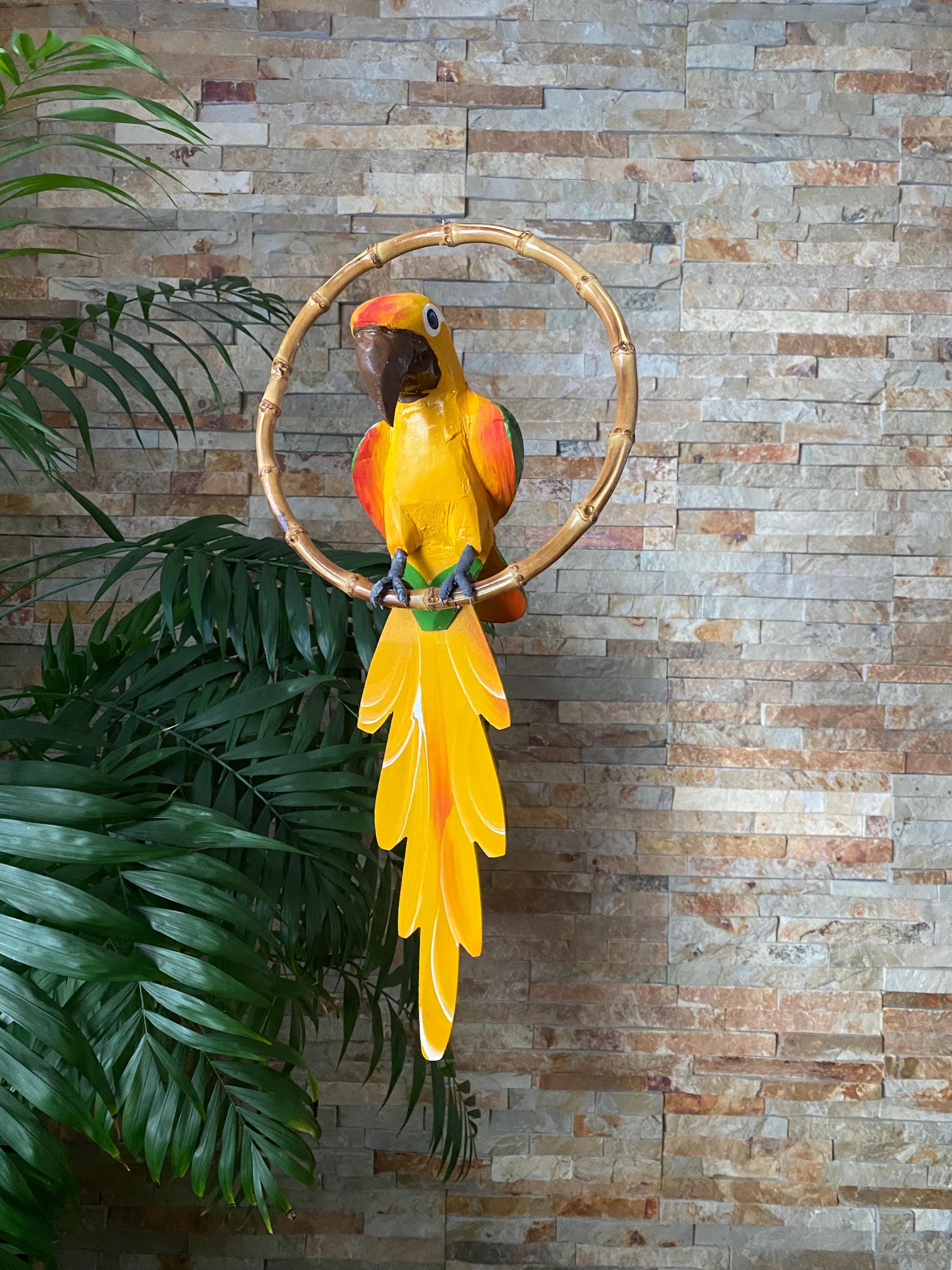 Gallery Detail: Yellow Macaw Parrot Hand Carved Hanging Tiki Bar Tropical Decor