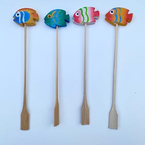 Wooden Fish Swizzle Sticks, Appetizer Swizzle, Tiki Swizzle Sticks, Cocktail Sticks, Tiki Bar, Tiki Hut, Tropical Stirrers, Luau Party