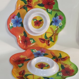 Floral Hawaiian Dish, Hibiscus Plate, Summer Party,  Hawaiian Party
