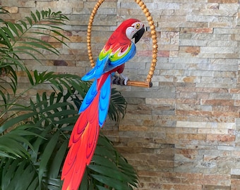 Picture of Red Scarlet Macaw Parrot, Hanging Parrot, Tiki Bar Decor, Garden Decor ...