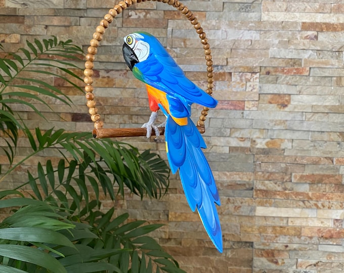 Image showcasing Blue Macaw Parrot, Tiki Decor, Tropical Decor, Tropical Room Decor ...
